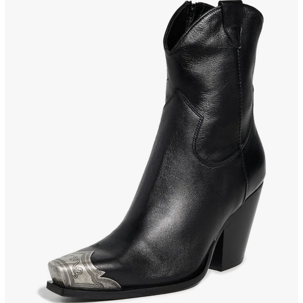 NEW Free People Brayden Black Western Boot Sz 9-9.5 Silver Toe Cowgirl Country - Picture 8 of 15